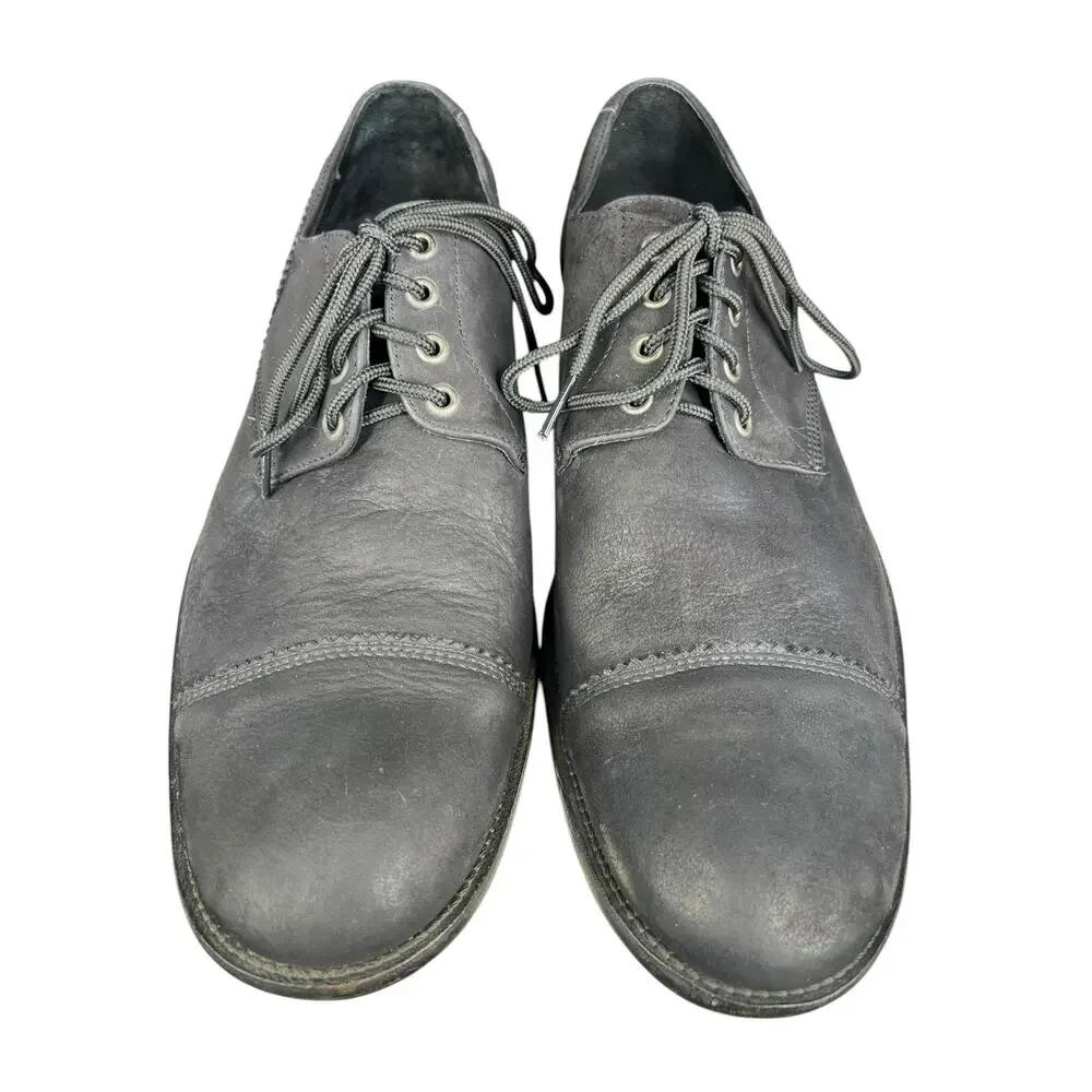 Allsaints Men’s Black Leather Distressed Cap To Oxford Size 46 US 13